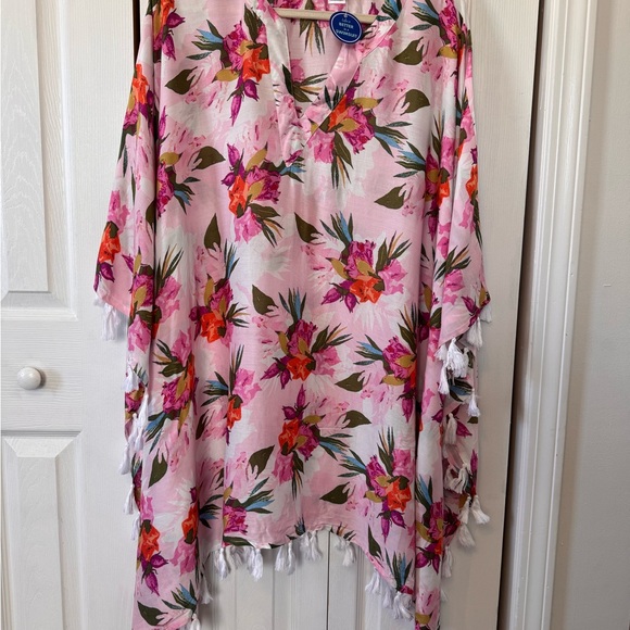 Swimsuits For All Floral Tassel Pink Swim Cover-Up Tunic Size 6/8 NWTS Pull Over - Picture 2 of 12